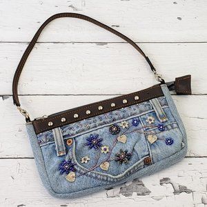 Vintage HAND & HEART Beaded Denim Jean Bag Purse